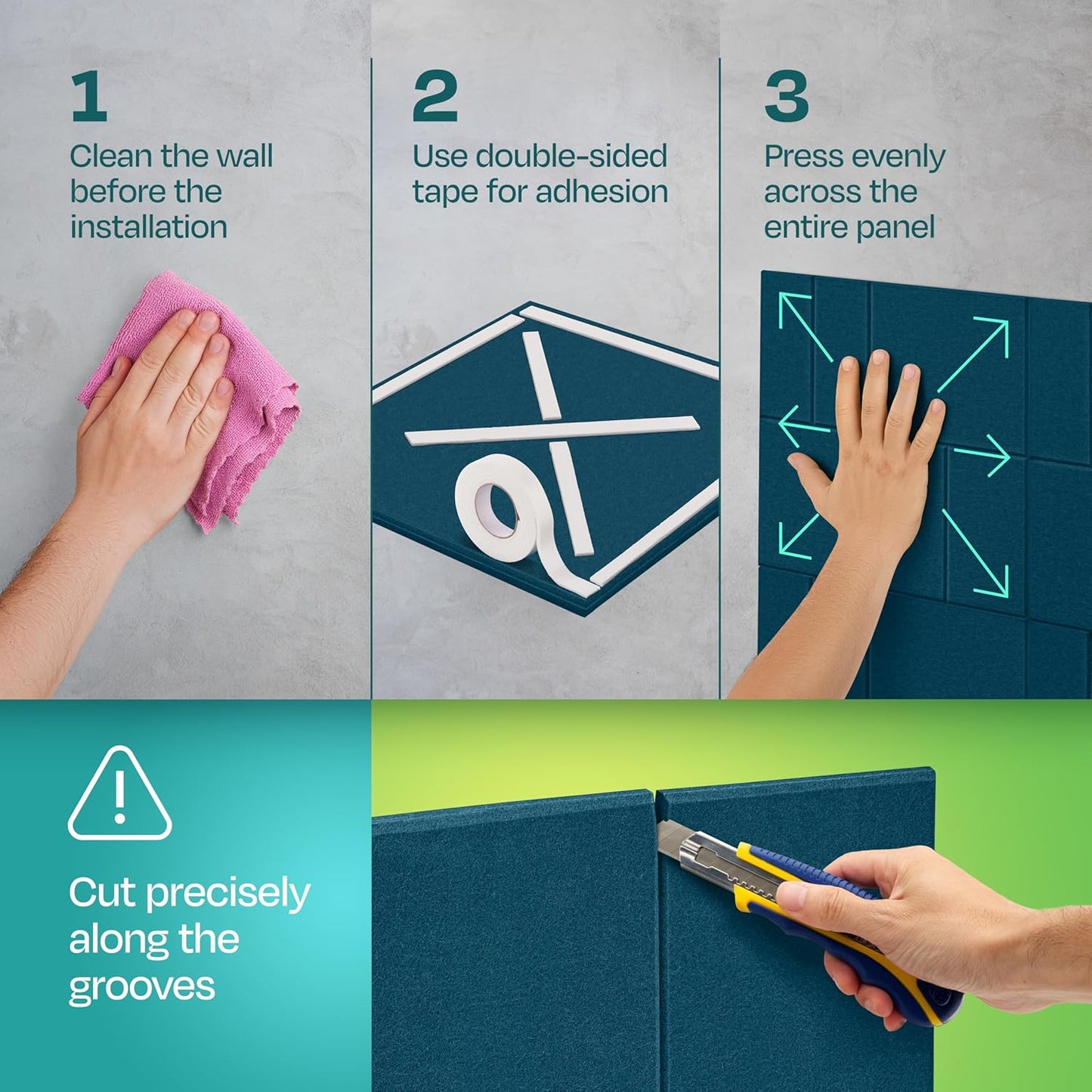 Acoustic Panels 12-Pack Soundproof Wall Panels 12"x12"x0.4" Decorative Sound Dampening for your Home, Office, Studio, Bedroom & More with Unique GridFrame Carving [Ocean Turquoise]