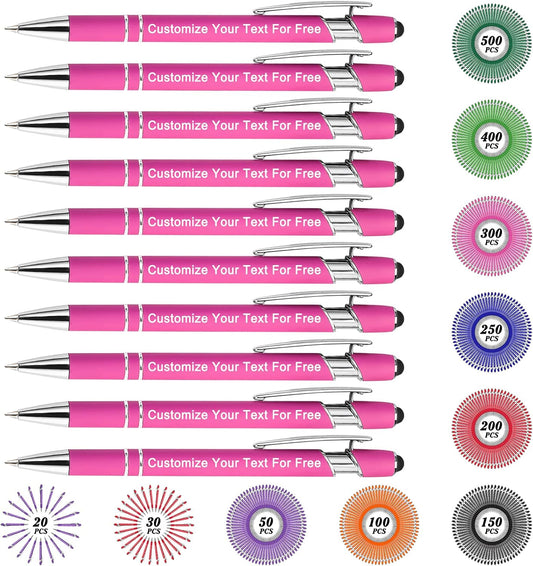 Max 500 Pcs Personalized Pens Bulk, Custom Pens with Free Engraving, Customized Stylus Tip Ballpoint Pen with Your Name Massage Text for School Office Business Graduation Anniversaries-10 Packs