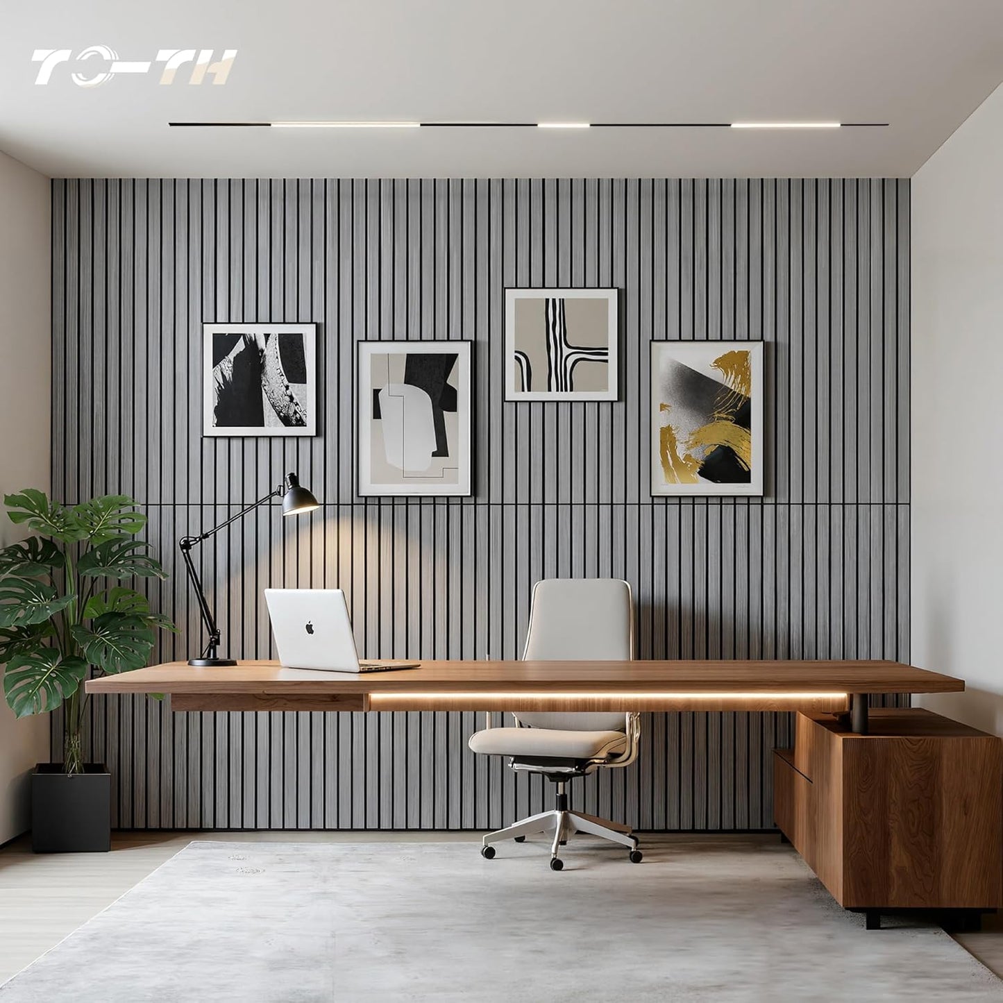 TO-TH Wood-Look Acoustic Panel, 4 Pack 47.2” x 23.6” Soundproof Wall Panels, Decorative Sound Absorbers Large Acoustic Panels for Home, Office, Basement, Gray Oak