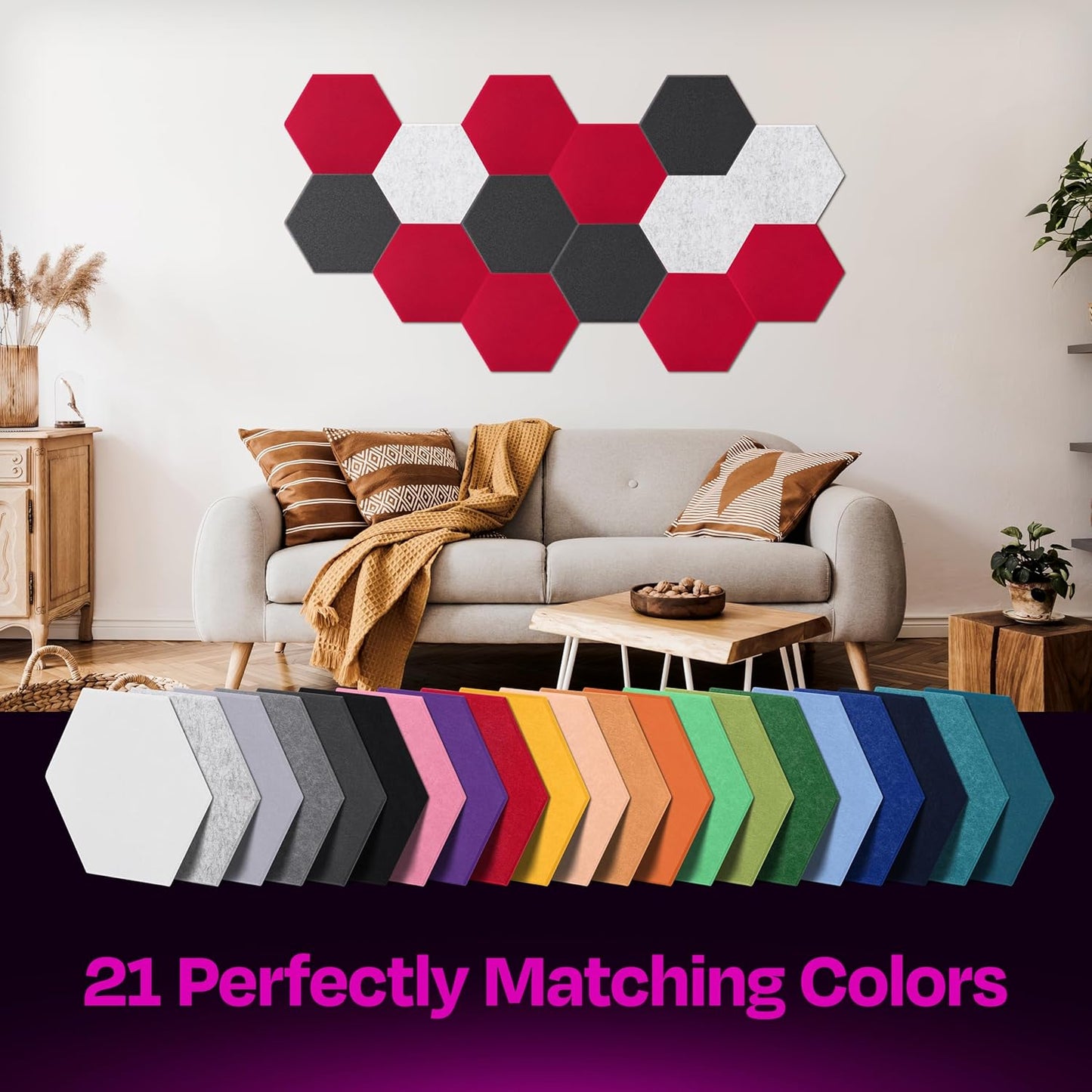 Acoustic Panels 12-Pack Soundproof Wall Panels 12"X10.4"X0.4" Sound Panels High Density Sound Dampening Panels - [Candy Red Hexagon]