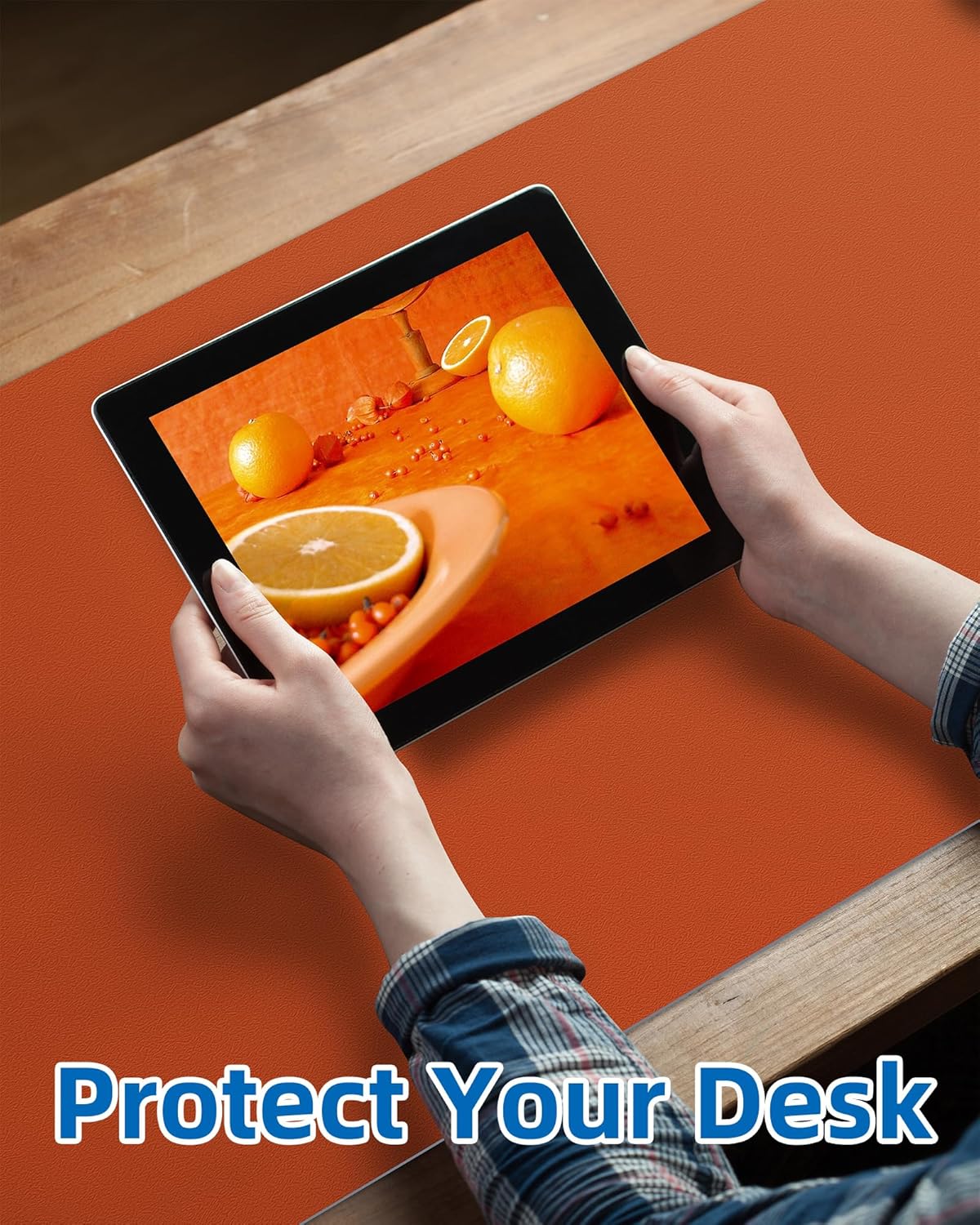 Leather Desk Pad Protector,Mouse Pad,Office Desk Mat, Non-Slip PU Leather Desk Blotter,Large Desk mat,Waterproof Keyboard mat for Office/Home/Decor (Orange,55" x 17")