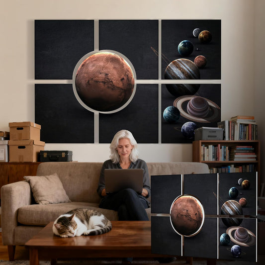 BUBOS 7 Pack Art Acoustic Panels Soundproof Wall Panel,70.8X47.2 Inches Large Sound Absorbing Panel,Self-adhesive Decorative Acoustical Wall Panels, Acoustic Treatment for Home Office（Mars）