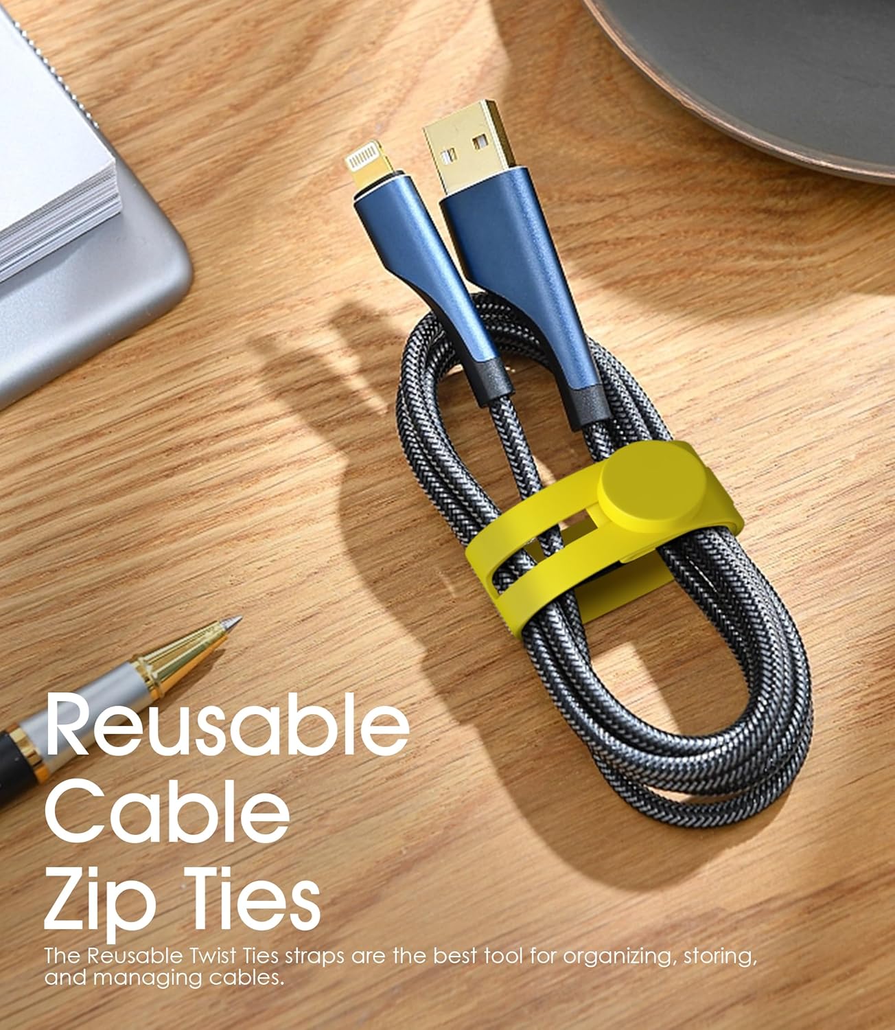 40Pcs Nearockle Reusable Cable Ties, Adjustable Silicone Cord Organizer Small Zip Ties for Charging Cords Earphone Computer Wire, Office Desk Cable Management Travel Accessories(4 Colors)