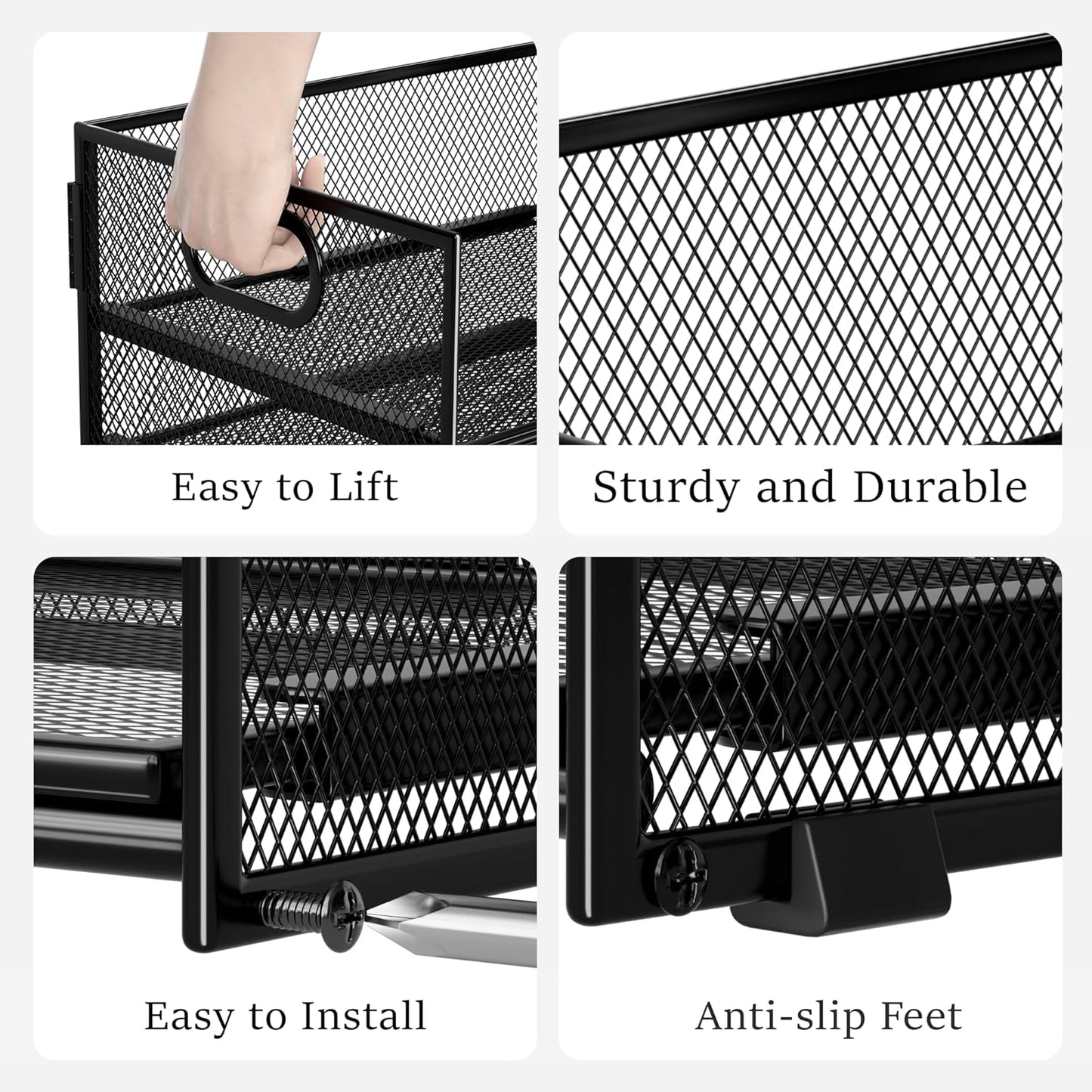 Subekyu 2-Pack 6-Tier Paper Tray Organizer for Desk - Black Mesh File Folder Sorter with Handles, Desk Letter Holder for Office, Home, School Supplies Storage & Organization