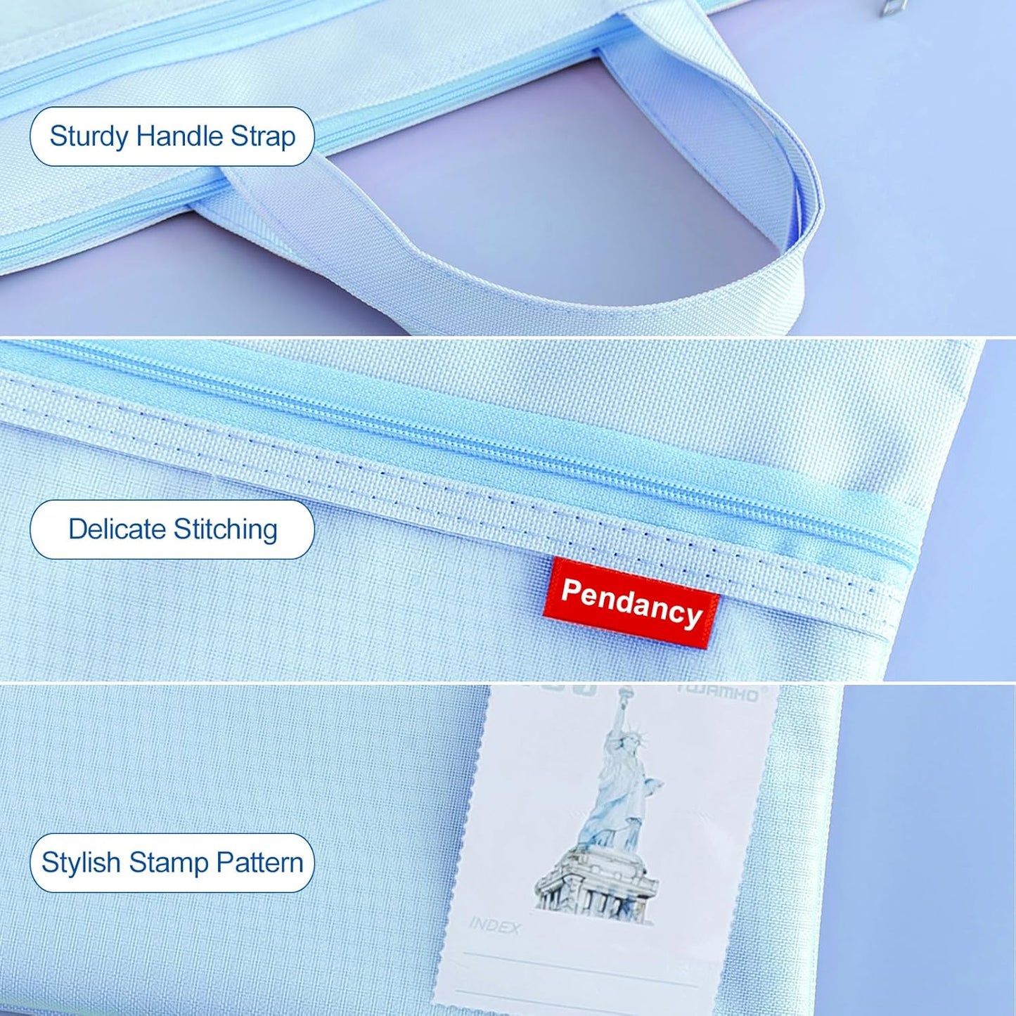 Pendancy Mesh Zipper Pouch 11x13.7 in, 2 pcs Large Double Pocket Waterproof File Bag with Handle, A4 Size Foldable Document Storage for Puzzle Project/Cross Stitch/Travel/Office（Blue Green）