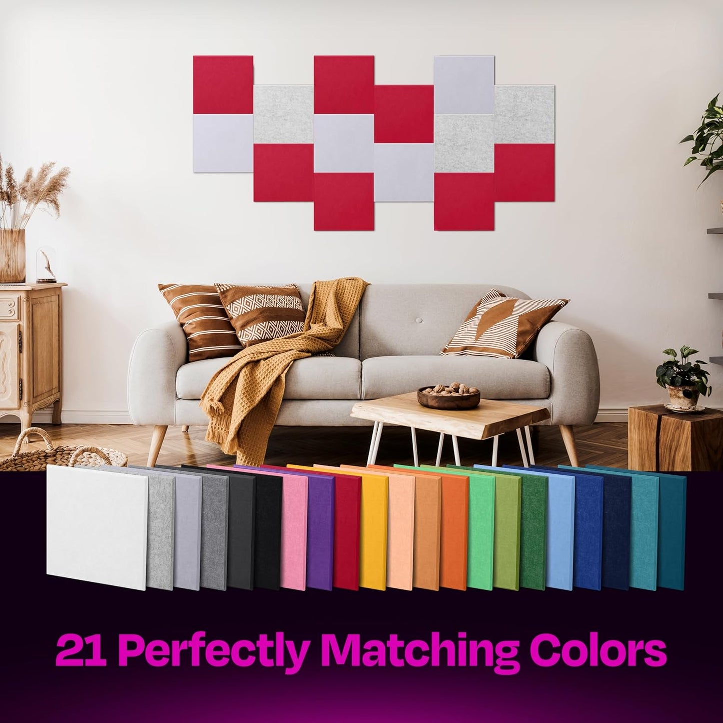 Acoustic Panels 12-Pack Soundproof Wall Panels 12"X12"X0.4" Sound Panels High Density Sound Dampening Panels - [Candy Red Square]