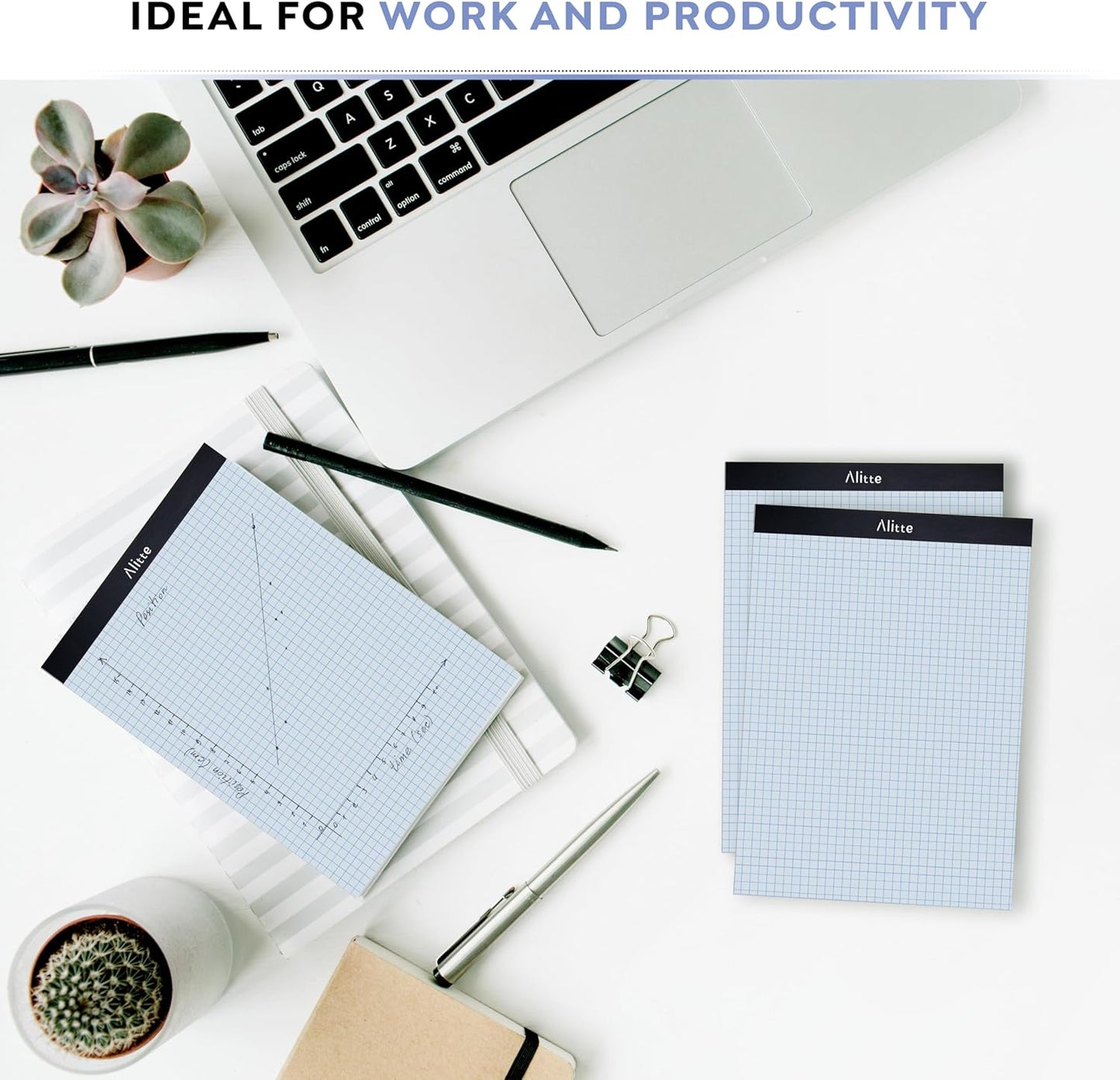 Graph Paper Pad, Pack of 3, White Letter Size - 4x4 Quad Grid Paper, With Blue Lines - Easy-Tear Perforations, 11x8.5 Cardboard Backing - Graph Notepads for School, Office -50 Sheets per Pad