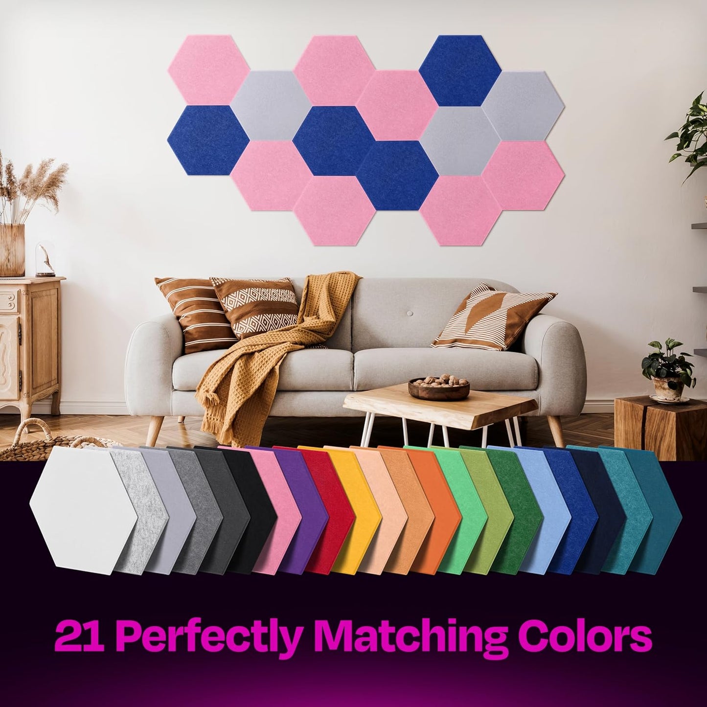 Acoustic Panels 12-Pack Soundproof Wall Panels 14"X12.1"X0.4" Sound Panels High Density Sound Dampening Panels - [Chic Pink Hexagon]