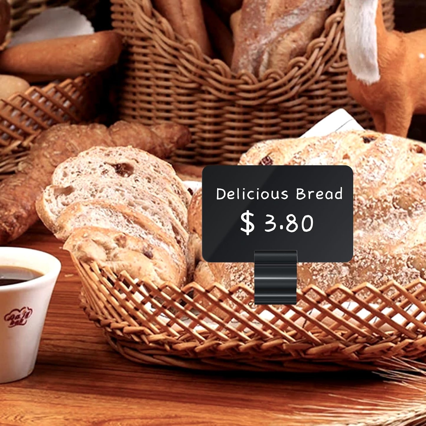 Mlici 14 Pack Sign Labels Clip Holder, Plastic Food Tray Label Holder, Reusable Labels Clip on Sign Holders for Cup Bowl Pan Buffet Deli Trays Board Bake Signs