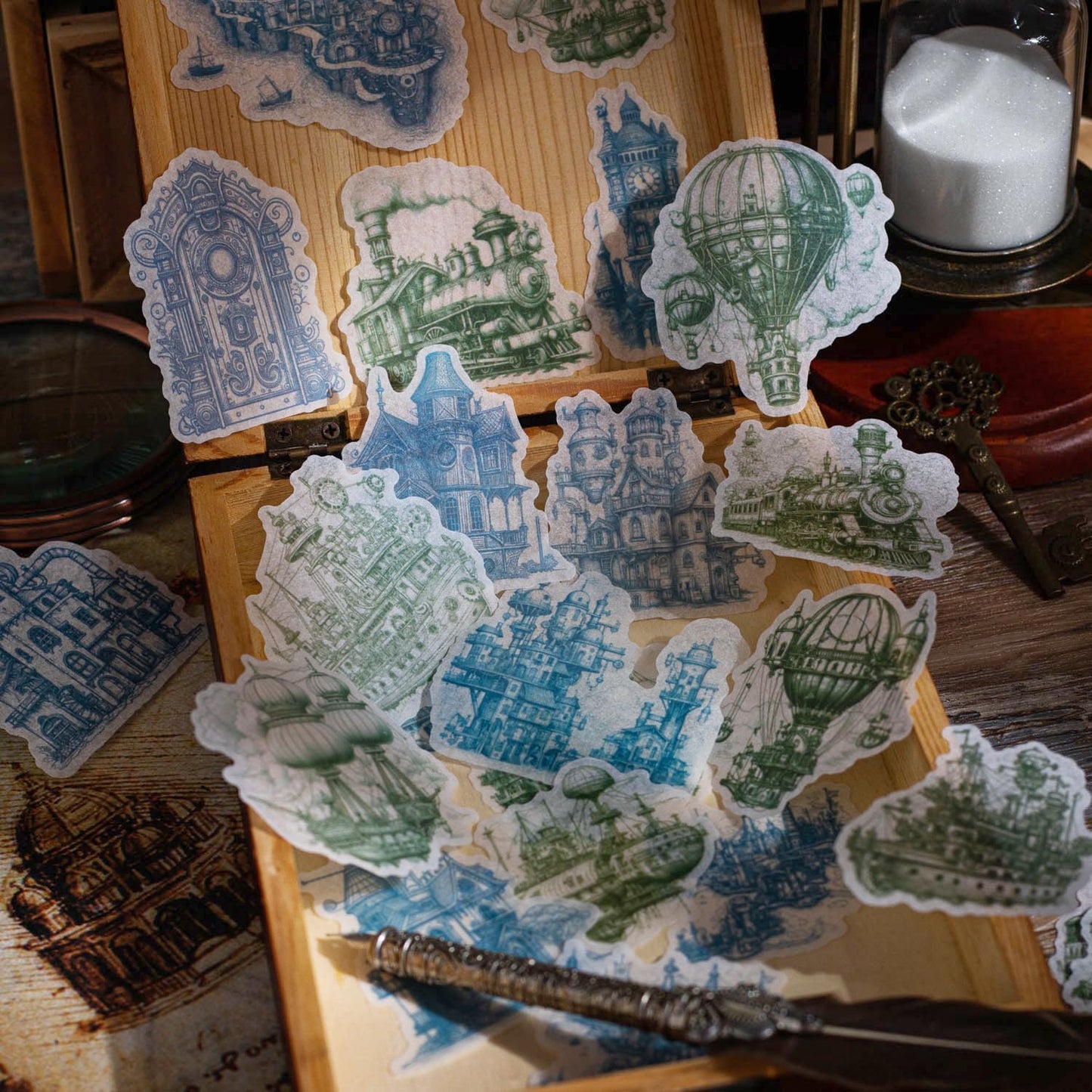 Retro Steampunk Washi Stickers, 180 Pcs Mechanical Ephemera for Scrapbooking, Journaling, DIY Crafts, and Art Supplies