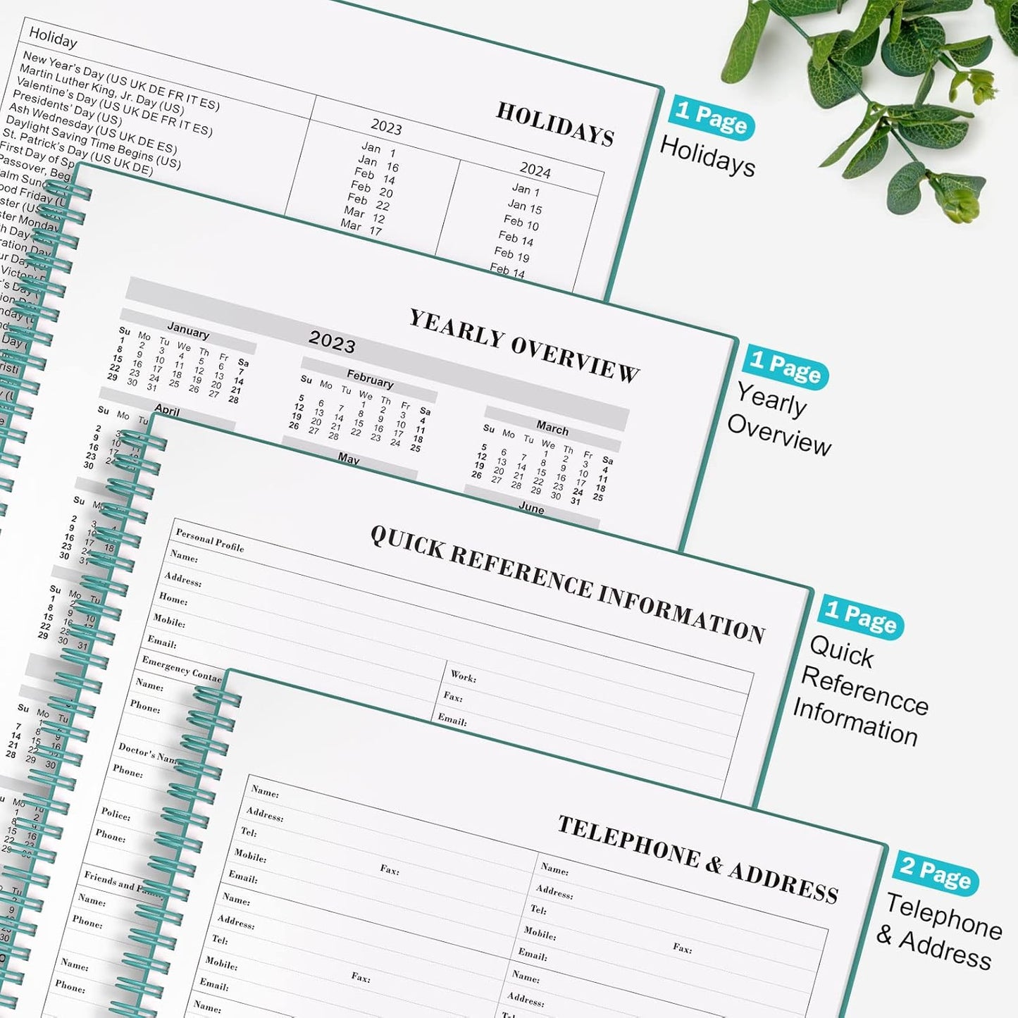 Planner Undated, Asten Daily Planner Agenda with to Do List, Hourly Schedules for Women and Men, Spiral Appointment Book with Elastic Closure, Inner Pocket 8.5" x 11" (Blue)
