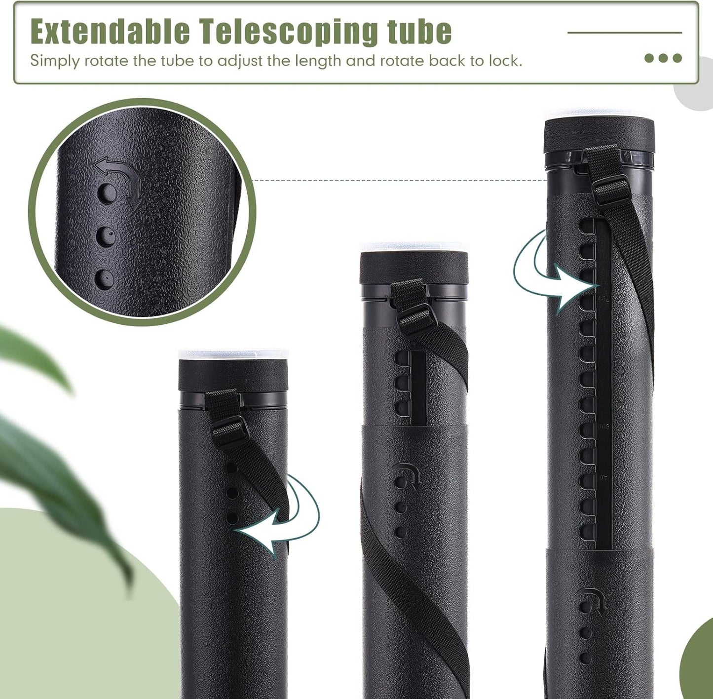 3 Pcs Extendable Poster Tubes Plastic Document Storage Tube with Carrying Strap 24-40 Inch Expanding Blueprint Holder Telescoping Cap Waterproof Art (Black, Green, Red)