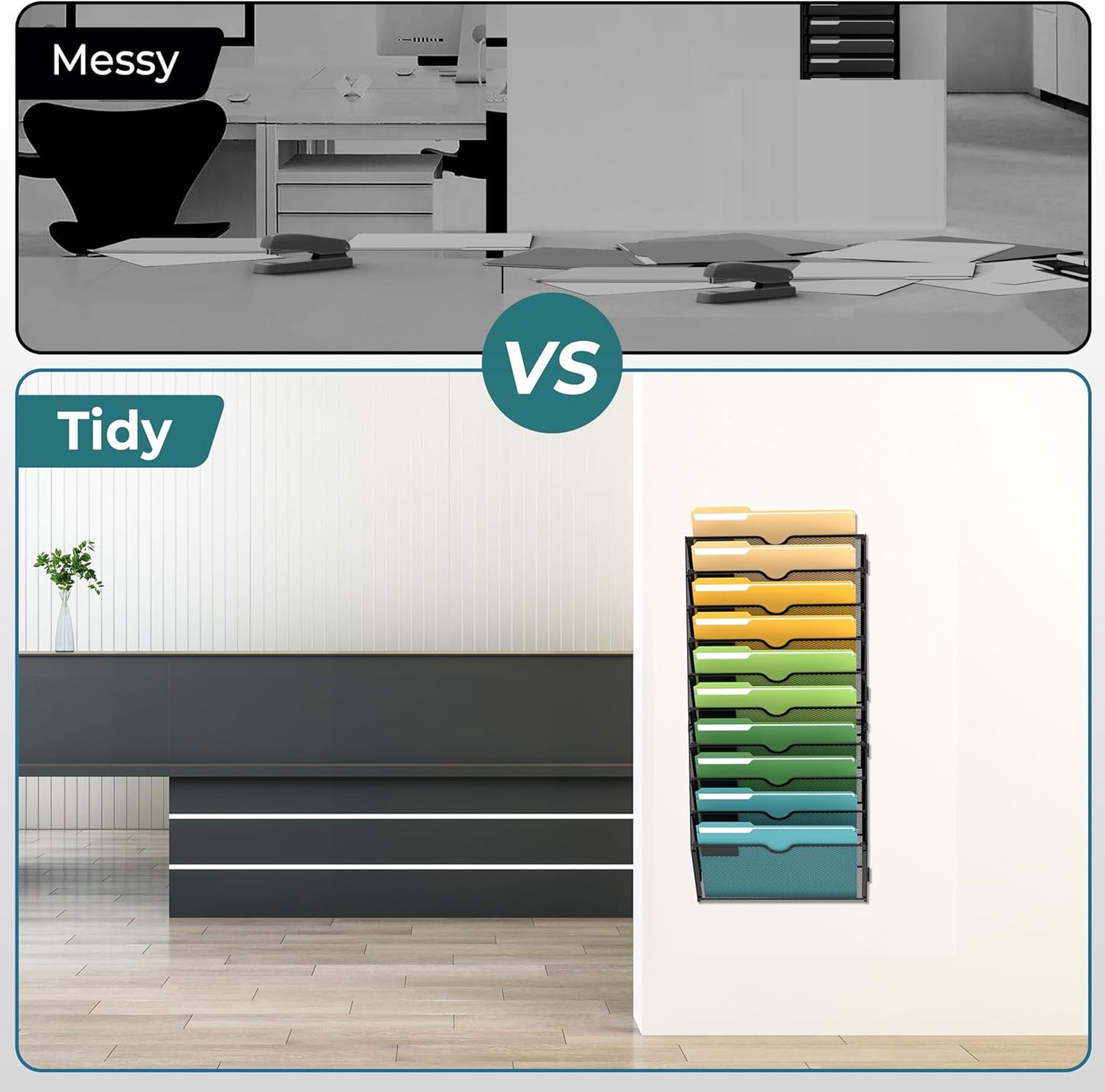 SUPEASY 10-Tier Wall File Organizer Mesh Office Mail Holder, Hanging Wall Organizer Magazine Rack for Office Black