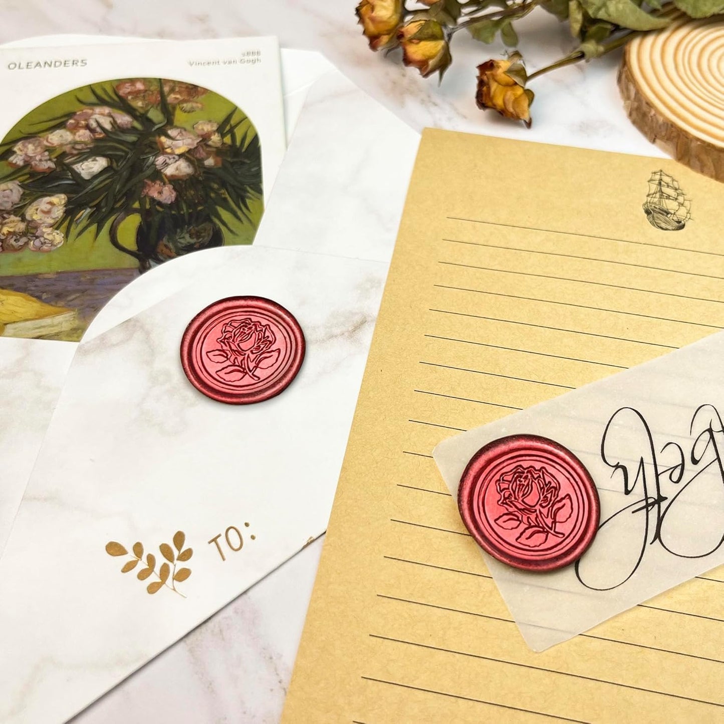 25Pcs Wax Seal Stickers Handmade Envelope Seals Self Adhesive Wax Stickers for Wedding Party Invitations, Envelope, Gift Wrap, Christmas(Rose Style, Red)