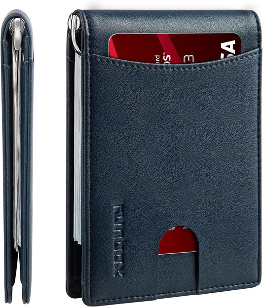 Slim Money Clip Wallets for Men RFID Blocking 11 Card Holder Minimalist Small Thin Carbon Leather Bifold Mens Front Pocket Wallet Gift Box