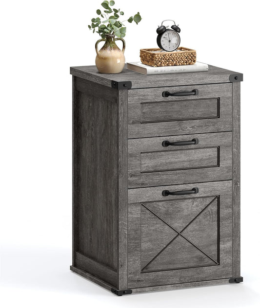 VASAGLE File Cabinet, Filing Cabinet with 3 Drawers, Printer Stand, Fit A4, Letter Size, Hanging File Folders, Modern Farmhouse Style, for Home Office, Misty Gray UOFC054G01