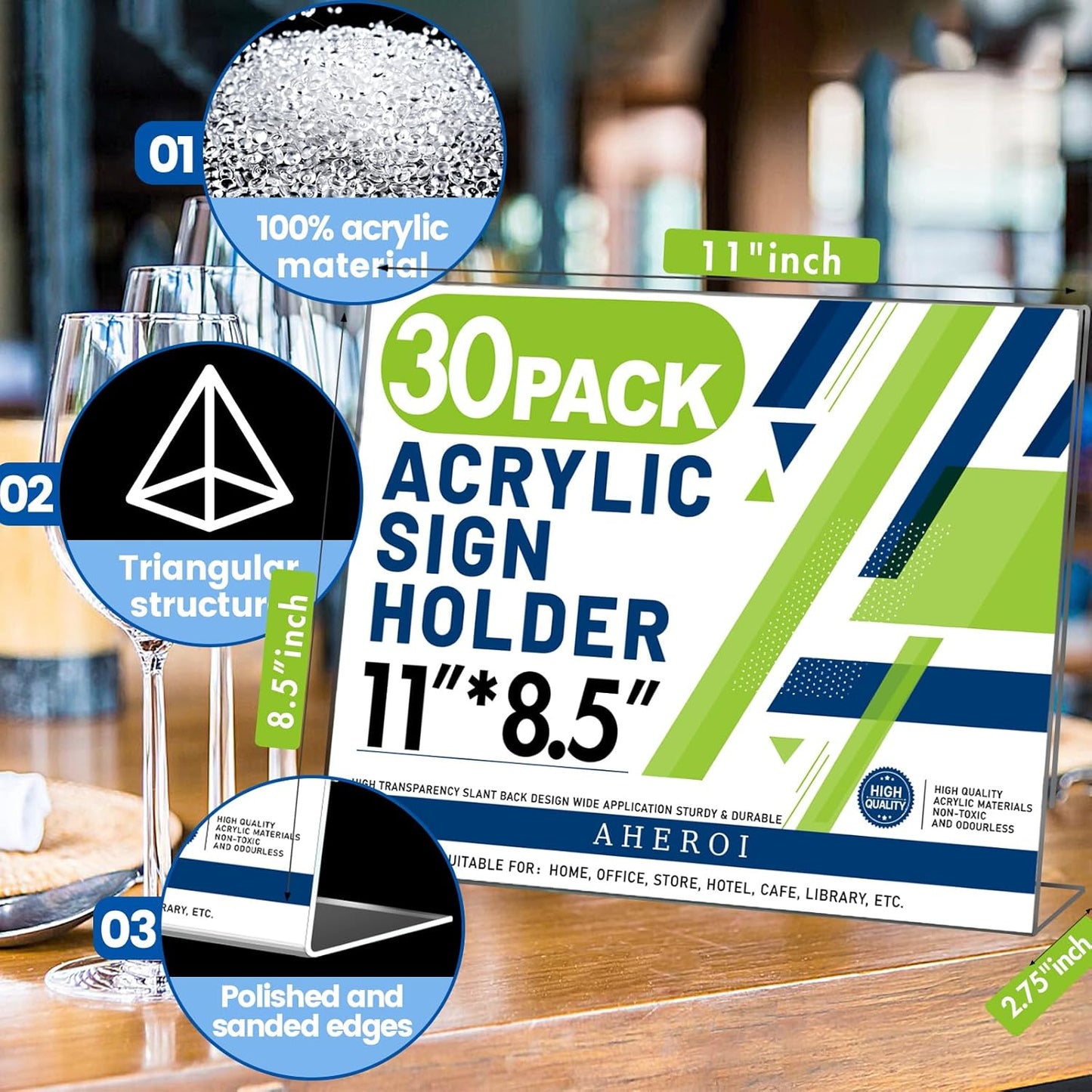 Aheroi 30Pcs Acrylic Sign Holder 8.5 x 11, L-shape Clear Sign Holders, Horizontal L-shape Acrylic Paper Holder, Plastic Table Sign Holders, Plastic Paper Holder Display Standing for Office Home School