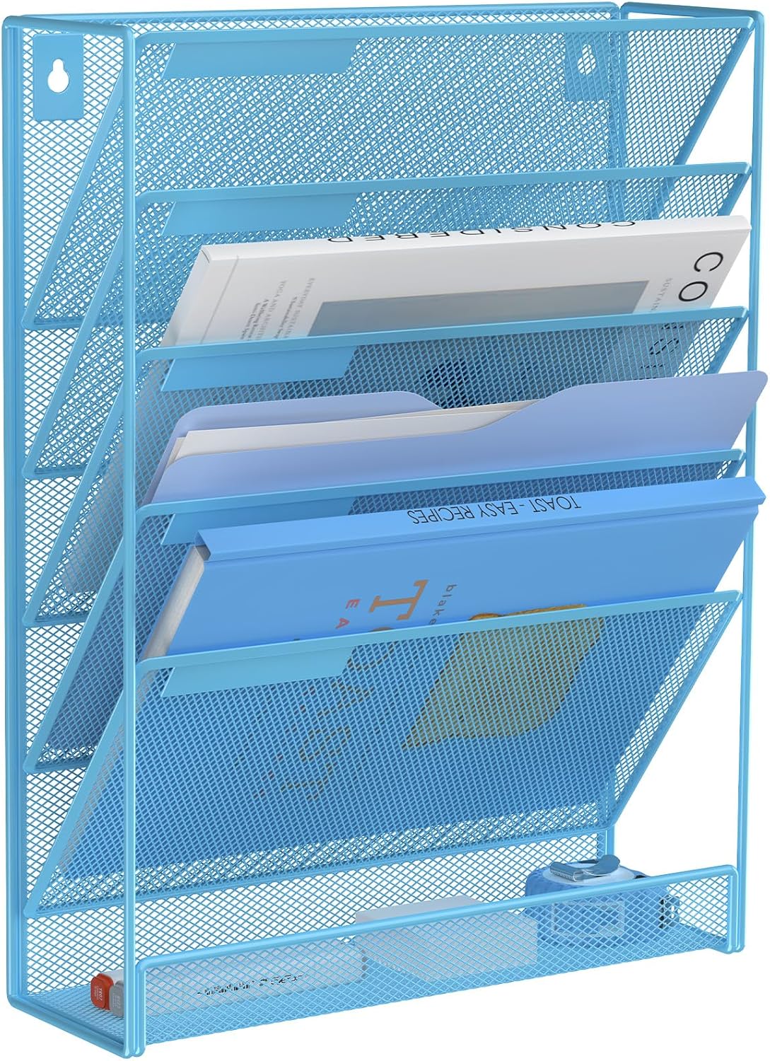 Kuntine.B Wall File Organizer Office Hanging Magazine Holder Wall File Organizer for Office Home (Blue, 6 Tier)