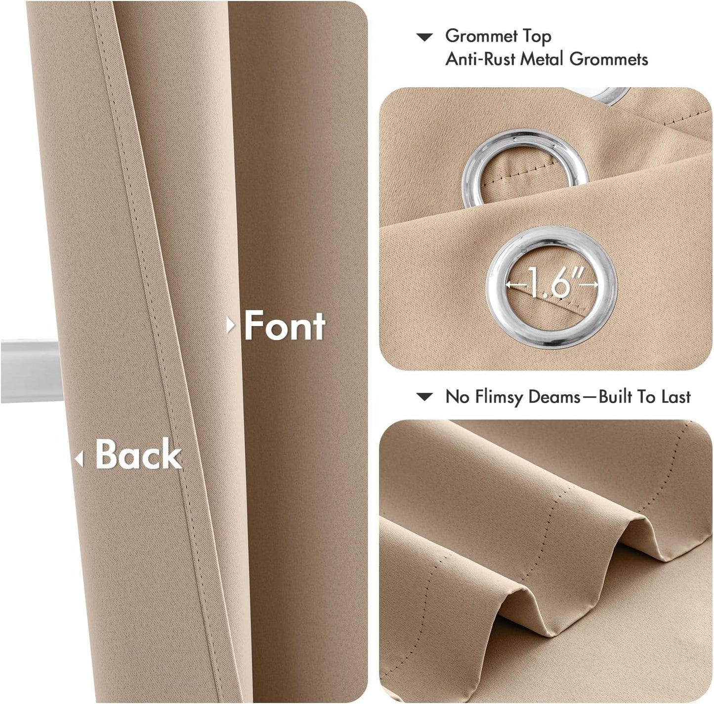 MIULEE Beige Blackout Curtains - Bedroom Window Treatment Curtains Thermal Insulated Room Darkening Drapes for Living Room Kitchen Grommet Top Light Blocking Drapery, 40 x 54 Inches Long, 2 Panels