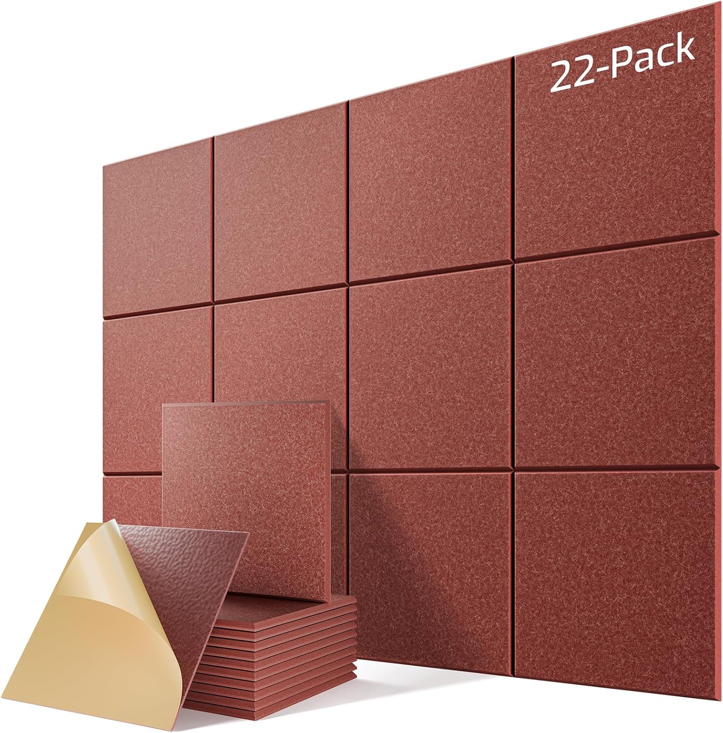 22 Pack Self-Adhesive Acoustic Panels, 12" X 12" X 0.4" High-Density Sound Proof Foam Panels for Walls, Soundproof Wall Panels for Home & Office (Red)