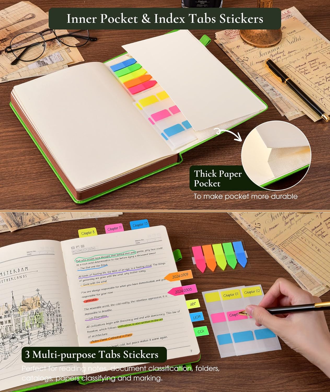 Vintage Leather Journal - 300 Page Lined Journal Notebook with Numbered Pages,A5 Notebook for Women Men,Travel Diary,Daily Journal for Writing, Note Taking, School & Work (5.8" x 8.3")