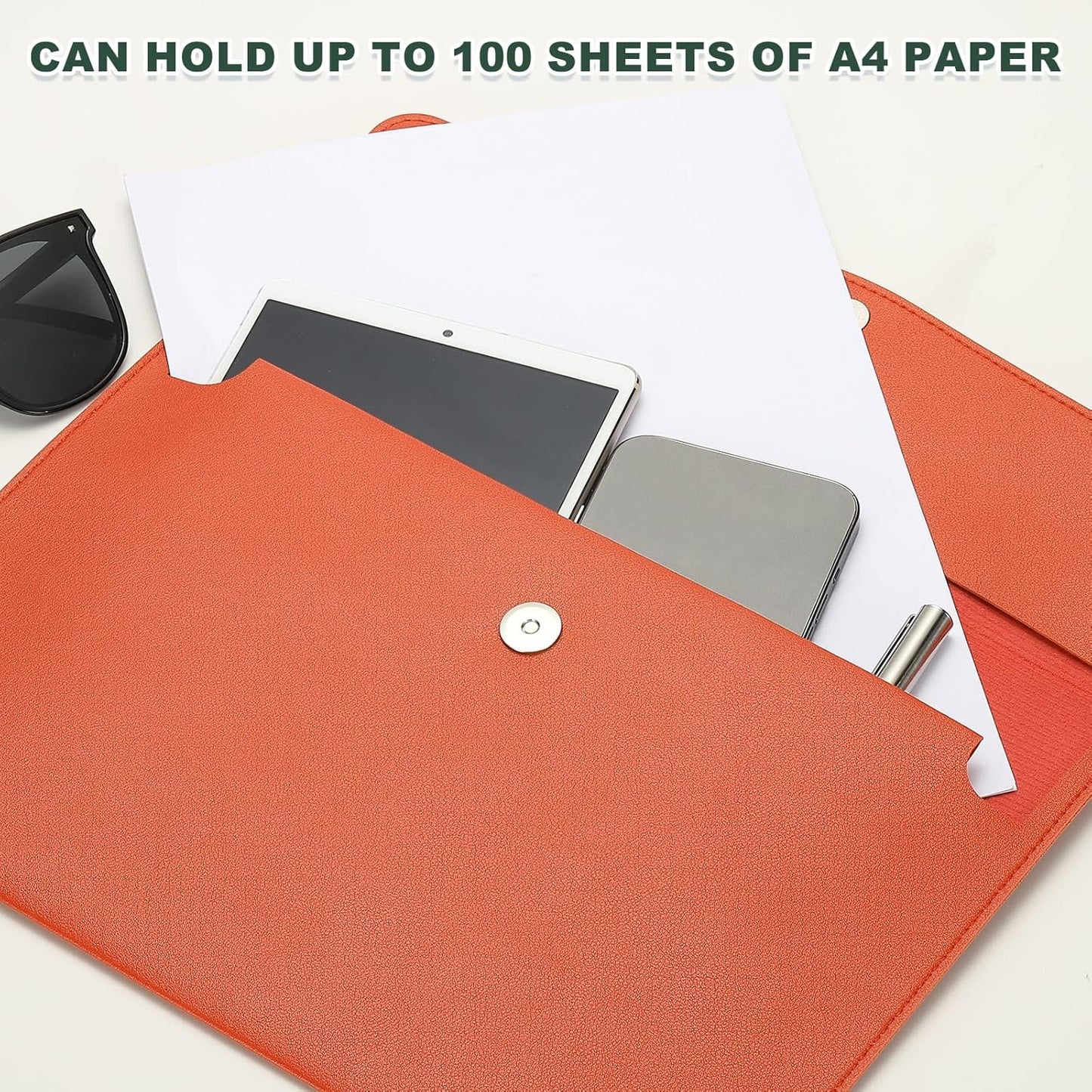 PATIKIL PU Leather A4 File Folder, Document Holder Filing Organizer Portfolio Envelope Folder Case with Snap Closure for Letter Receipt Style 2, Orange