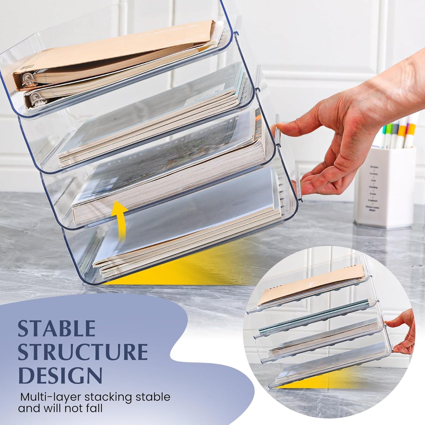 2 Pack Stackable Paper Tray, Acrylic File Organizer for Desk, Office Organizer and Storage for Desk Accessories, Notes, Books, File Paper, Document