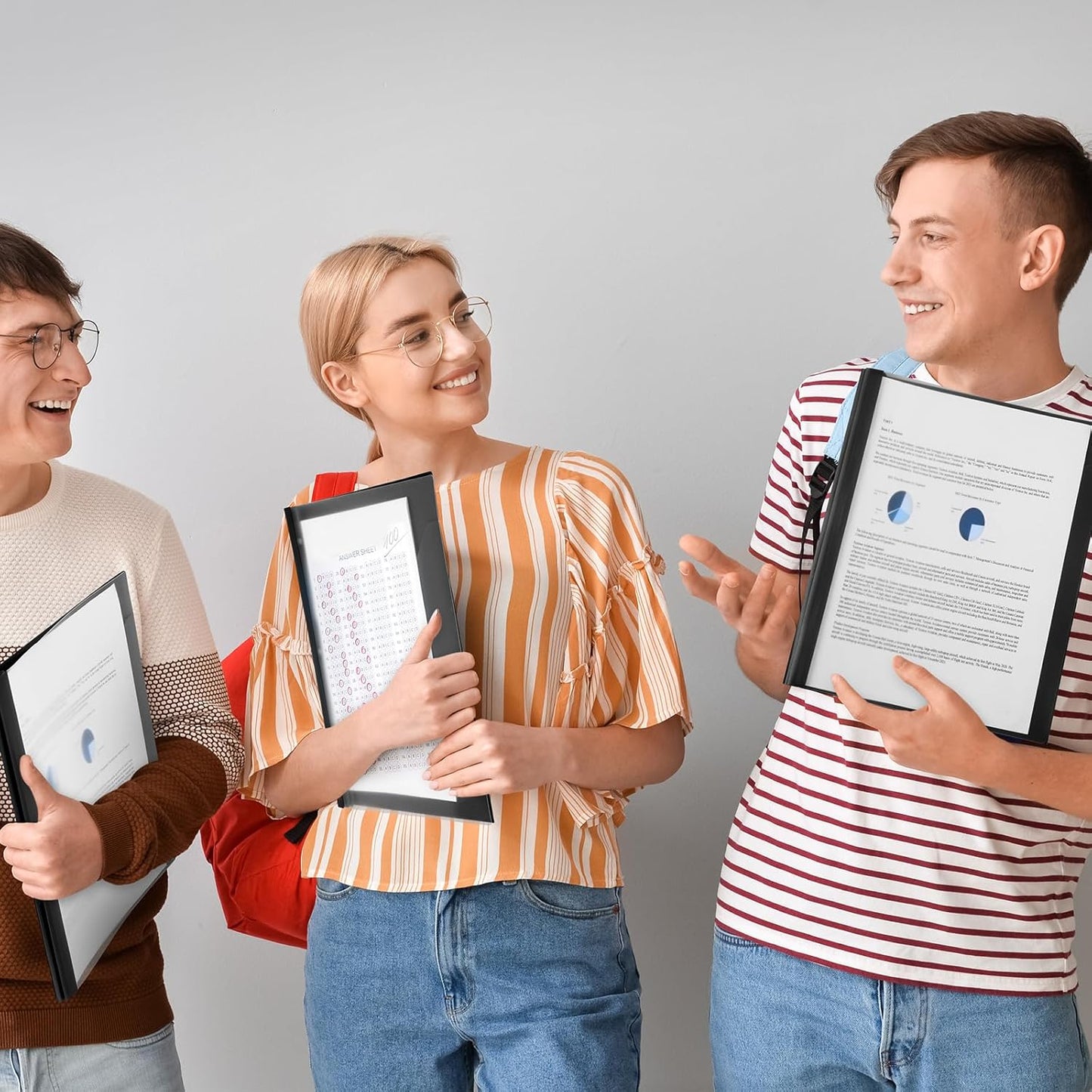 Patelai 48 Pcs Plastic Folders with 2 Pockets and 3 Prongs Home Folders with Card Slot Letter Size Heavy Duty Report Covers for Back to School(Black,Simple Style)