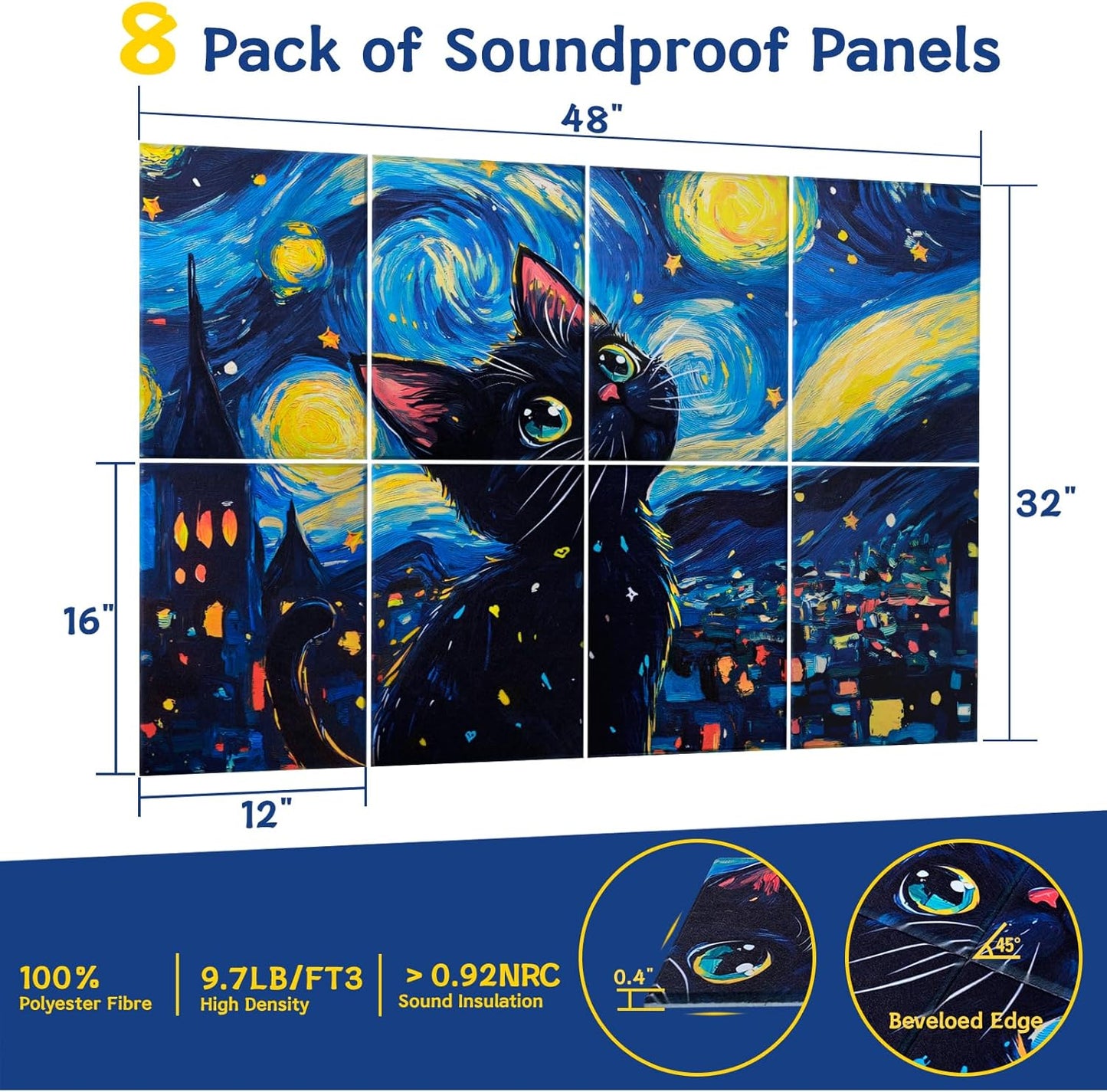 8 Pack Art Acoustic Panels, 48"x32"Sound Proof Panels for Walls, Acoustic Panels Sound Absorbing with Self Adhesive, Sound Panels Noise Reducing for Home, Sound Dampening Panels(Oil Painting)