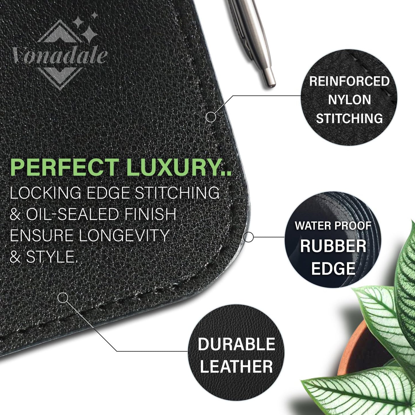 Leather Desk Mat for Keyboard and Mouse, Office Desk Mat Cable Organizer, Black 13.8" x 23.6"