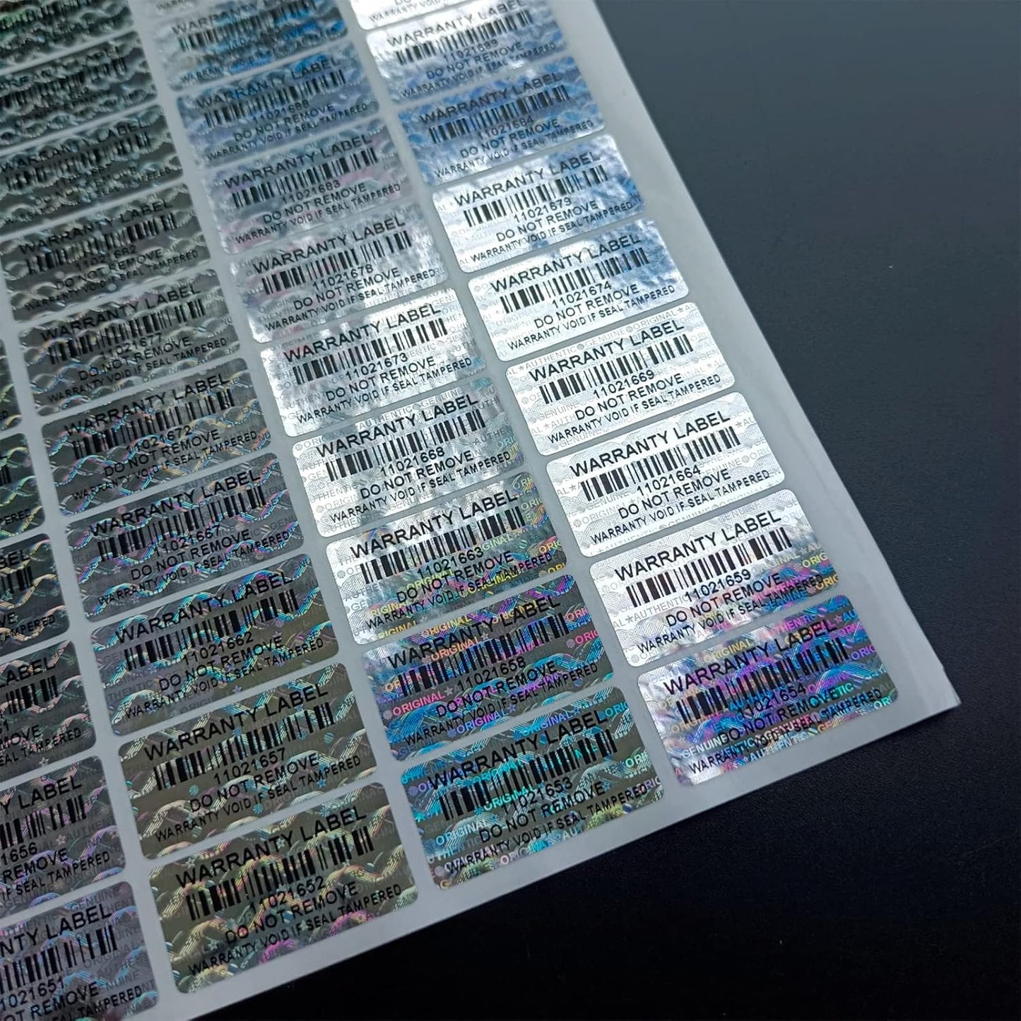 380pcs Tamper Proof Stickers with bar Code Hologram Security Labels Genuine Warranty Seal with Unique Serial Number(1.2 X 0.6 Inch,GQYH)