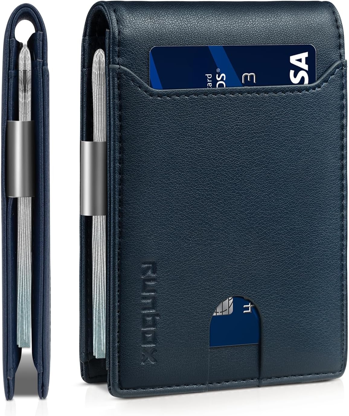 RUNBOX Slim Wallets for Men - Leather Money Clip Mens Wallet - RFID Blocking Front Pocket Bifold Wallet - Thin Credit Card Holder with Gift Box