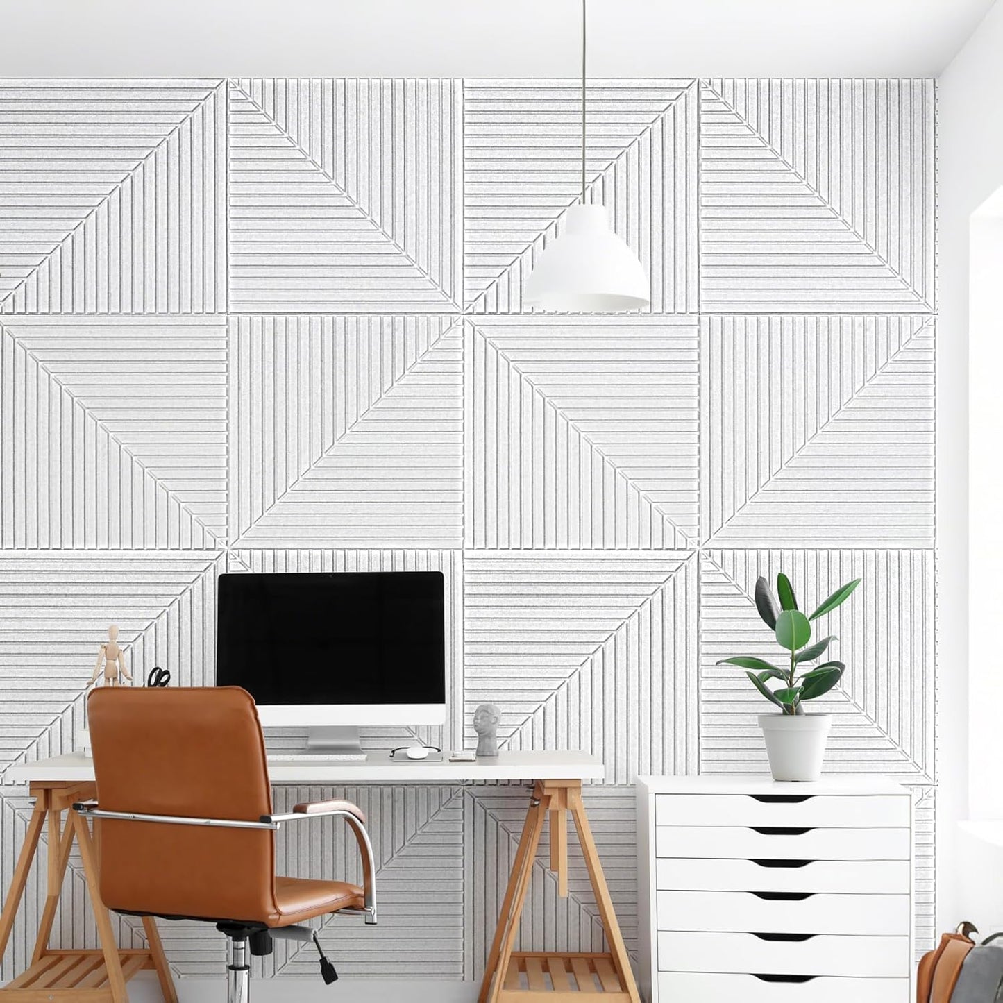 Art3d 6-Pack Self-Adhesive Acoustic Wall Panels for Home Décor, 24 x 24 Inch Soundproofing Panels for Office Studio Bedroom - High Noise Absorption Polyester Fiber, White