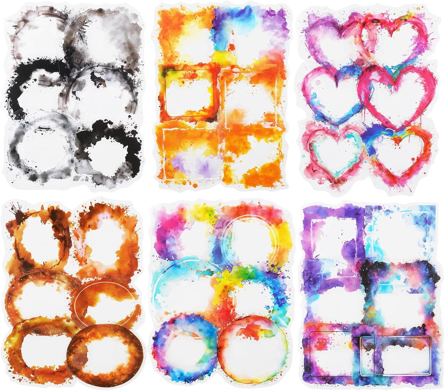 Frame PET Sticker Set, 120PCS Watercolor Blending Borders for Scrapbooking, Journaling, and Craft Supplies