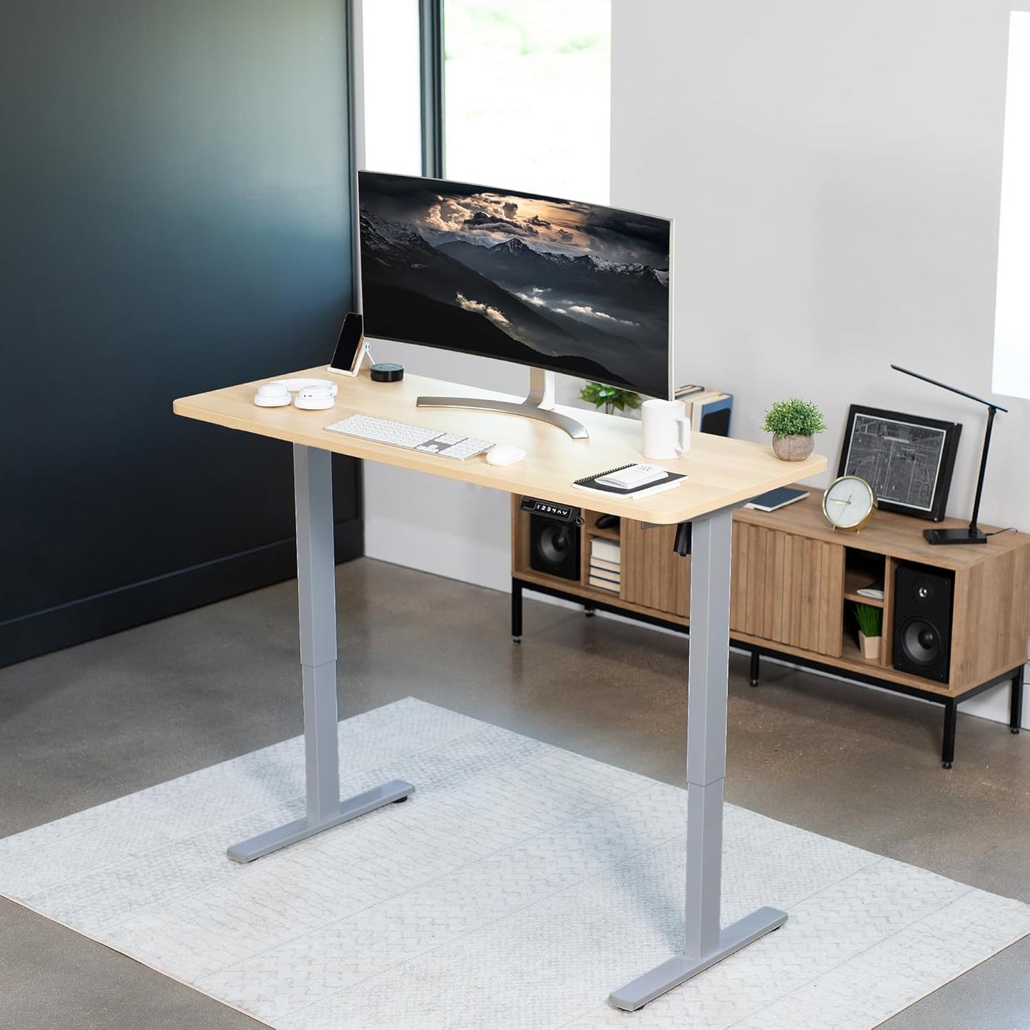 VIVO Electric 60 x 24 in Standing Desk, Memory Height Adjustment, 1B Series, One-Piece Light Wood Top, Gray Frame, DESK-KIT-1G6C