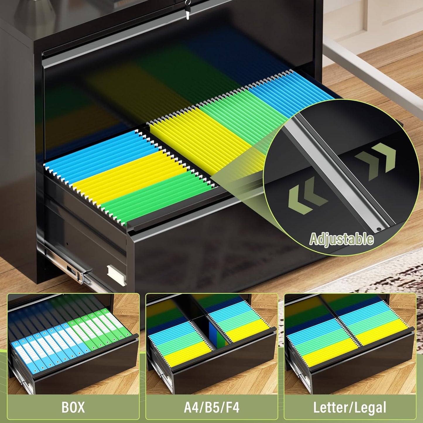 Crownland Lateral File Cabinet with 2 Drawers, 28" W Metal Lockable Office File Cabinets for Home Office- Stores Letter/Legal/A4/F4 Files(Black)