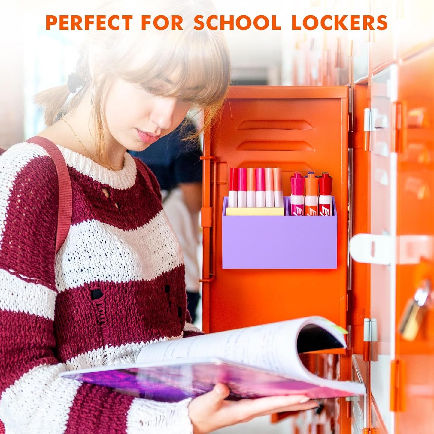 BEYGORM Magnetic Dry Erase Marker Holder for Whiteboard,Non-slip Acrylic Magnet Pen Holder for Fridge Refrigerator,Locker Organizer for Work,Locker Accessories,Pencil Cup for Desk(Purple)