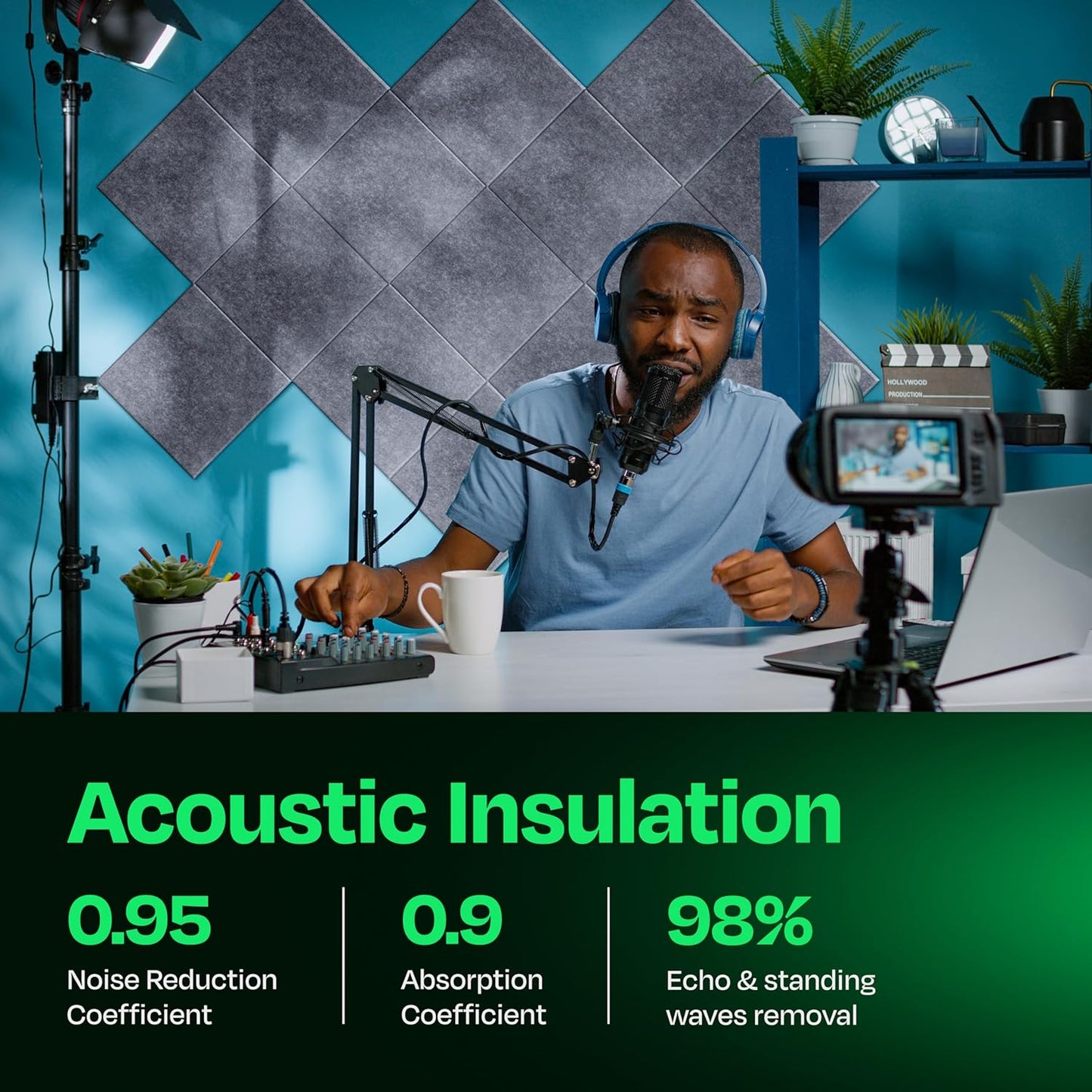 Acoustic Panels - 12 Pack, 12"X12"X0.4" Soundproof Panels - Pebble Gray Square