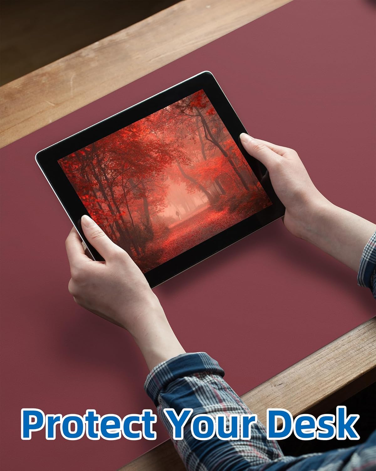 AFIING Leather Desk Pad Protector,Mouse Pad,Office Desk Mat, Non-Slip PU Leather Desk Blotter,Large Desk mat,Waterproof Keyboard mat for Office/Home/Decor (Burgundy Red,48"" x 17"")