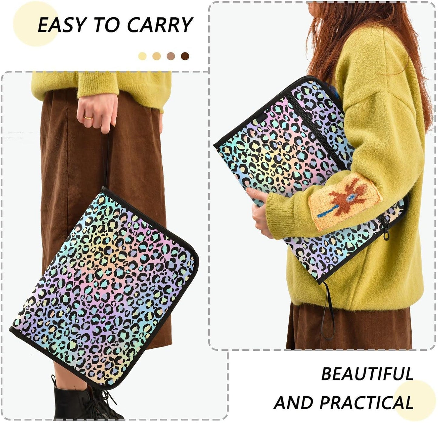 Gredecor Leopard Spots Neon Gradient Expanding File Folder 13 Pockets Expandable Filing Folders Accordion Document Files Organizer for A4 Letter Size Paper