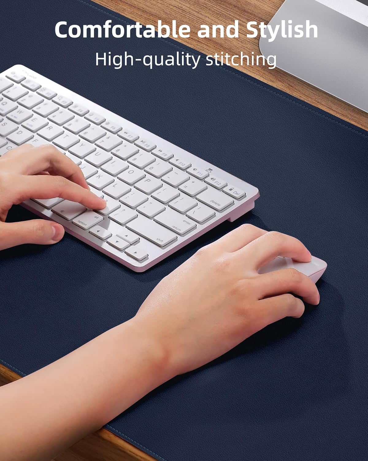 Leather Desk Pad Protector,Desk Mat,Large Mouse Pad, Non-Slip Desk Pad, Waterproof PU Leather Desk Blotter Mat, Desk Cover for Office and Home (Midnight Blue, 36" x 17")