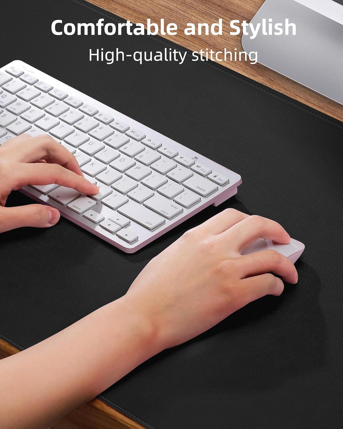 Leather Desk Pad Protector - 48" x 17" Non-Slip PU Leather Large Mouse Pad, Waterproof Desk Blotter Mat for Office and Home (Black)