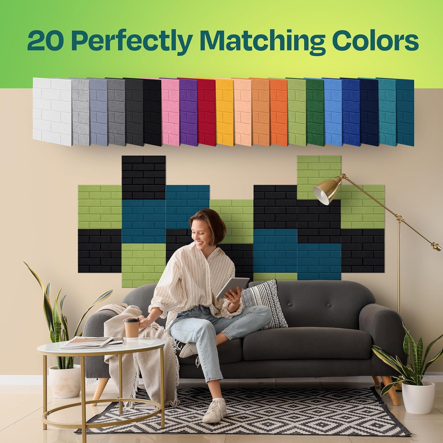 Acoustic Panels 18-Pack Soundproof Wall Panels 12"X12"X0.4" Brick Style Sound Panels Premium Sound Dampening Panels Easy Self Adhesive Installation - [Deep Black]