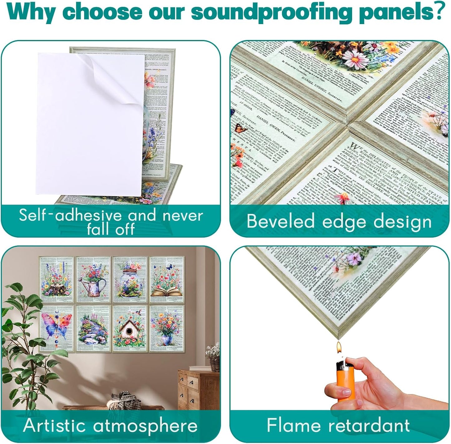 Acoustic Panels, 8 Pack Soundproof Wall Panels, 48"x32"Self-Adhesive Decorative Sound Absorbing Wall Panels, Noise Canceling Soundproof Padding, Acoustic Treatment for Room(Blossom in Ruins)