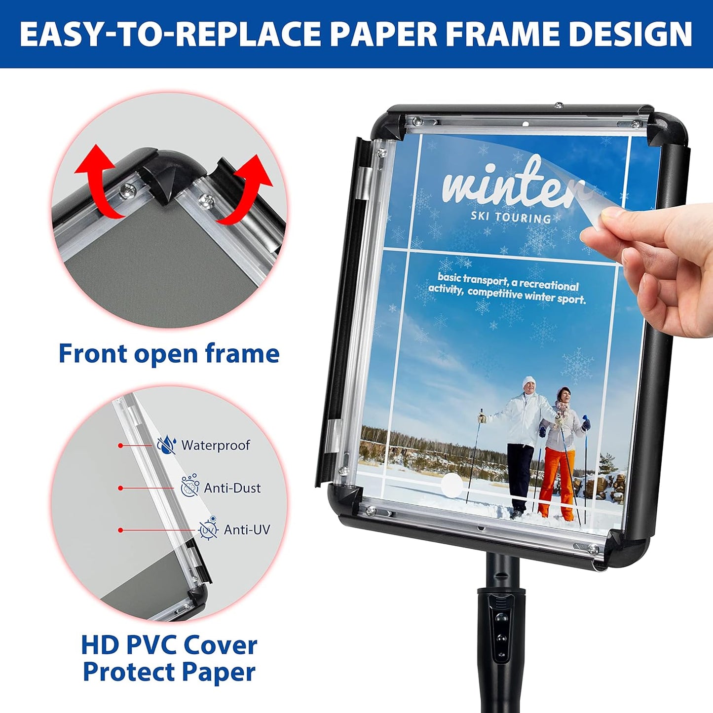 6-Packs Sign Holder Stand for Display 8.5x11 Inch - Adjustable Floor Standing Sign Holder - Pedestal Poster Stand with Vertical & Horizontal View, Indoor/Outdoor Business & Store Signage(Black)