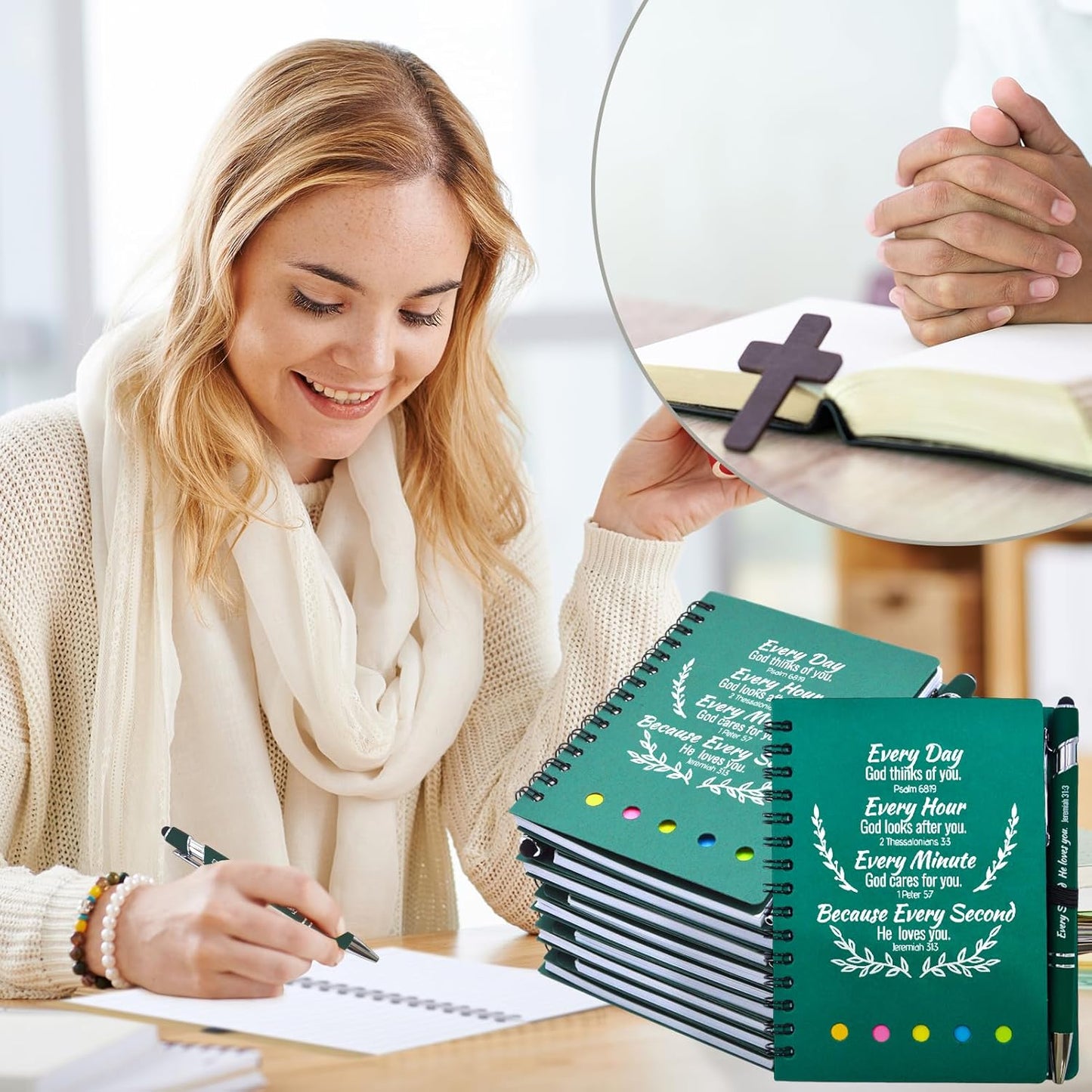 100 Pcs Bulk Fathers Day Christian Gifts Prayer Journal for Woman - 50 Set Religious Notepad with Christian Pen - Bible Notebook - Church Gifts for Inspirational, Bible Study, Devotions ( Green )