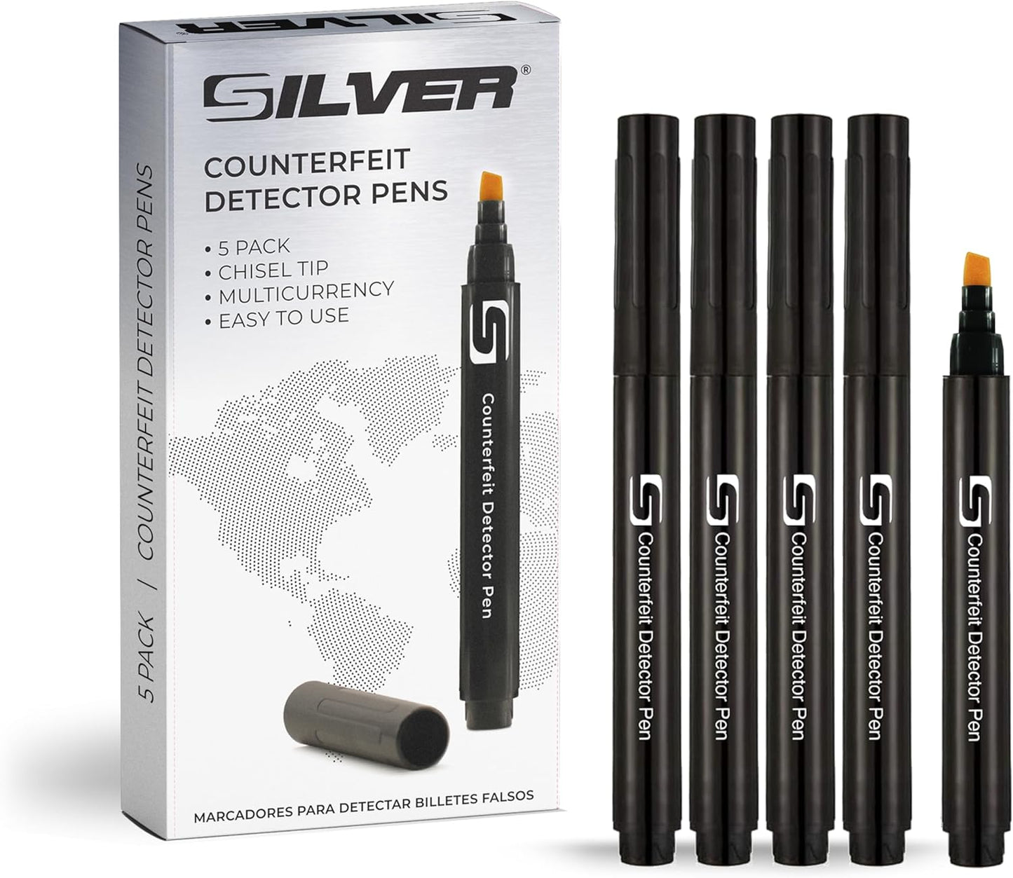 (5 Counterfeit Pens) Counterfeit Bill Detector Pen with Chisel Tip, Money Checker, Detector Pen Detects Fake Counterfeit Bills from Most World Currencies