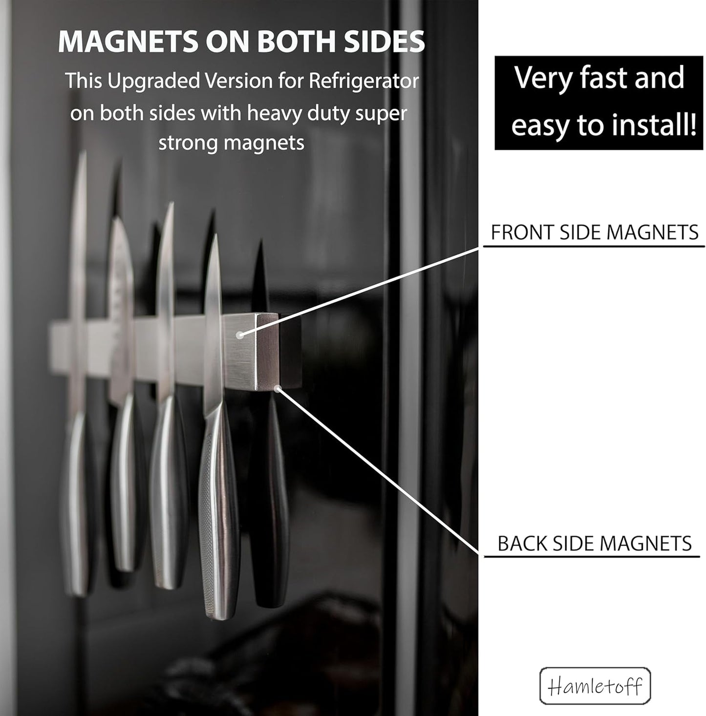 Magnetic Knife Holder for Refrigerator – 12 Inch Professional Double Sided Magnetic Knife Strip for Fridge - Stainless Steel Magnetic Knife Holder for Wall Self Adhesive