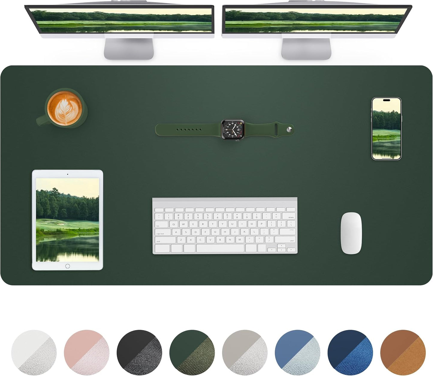 Leather Desk Pad Protector,Mouse Pad,Office Desk Mat, Non-Slip PU Leather Desk Blotter,Large Desk mat,Waterproof Keyboard mat for Office/Home/Decor (Dark Green,48" x 24")