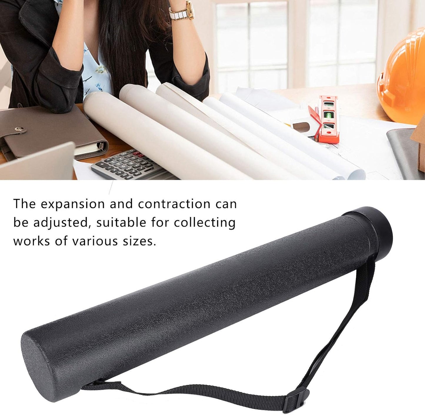 Poster Tube, Circular Drawing Tube, Proof Circular Telescopic Painting Tube, Adjustable for Maps (Black)